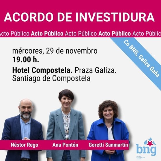 Pontón, Sanmartín e Rego presentan este mércores os acordos do pacto de investidura