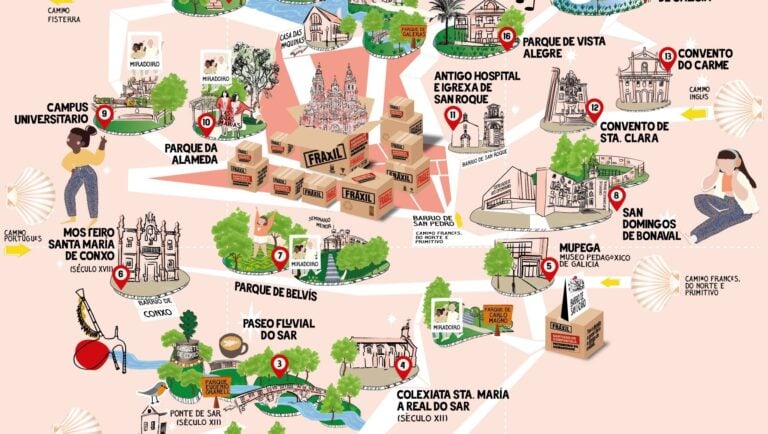 Santiago lanza un plano ilustrado para desconxestionar o turismo no casco histórico