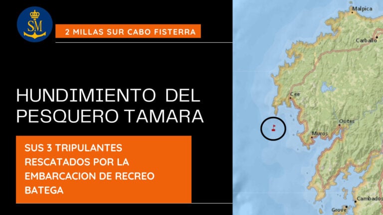 Rescatados los tres tripulantes de un pesquero hundido a 2 millas al sur de Cabo Fisterra