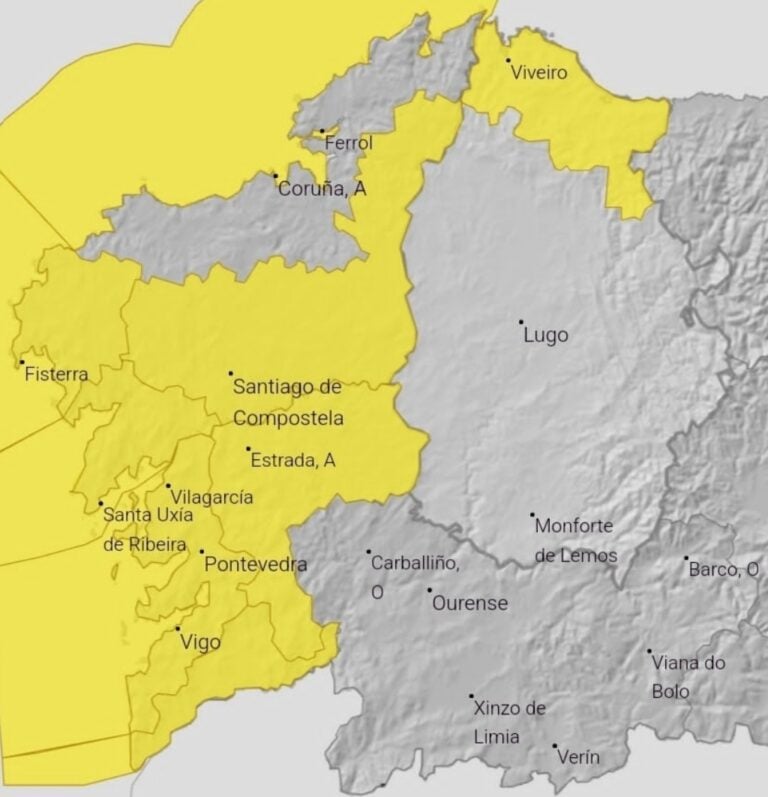 Aviso amarillo por lluvias y vientos en Santiago y comarca