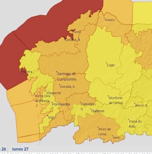 Galicia prepárase para un domingo de temporal severo pola borrasca Herminia