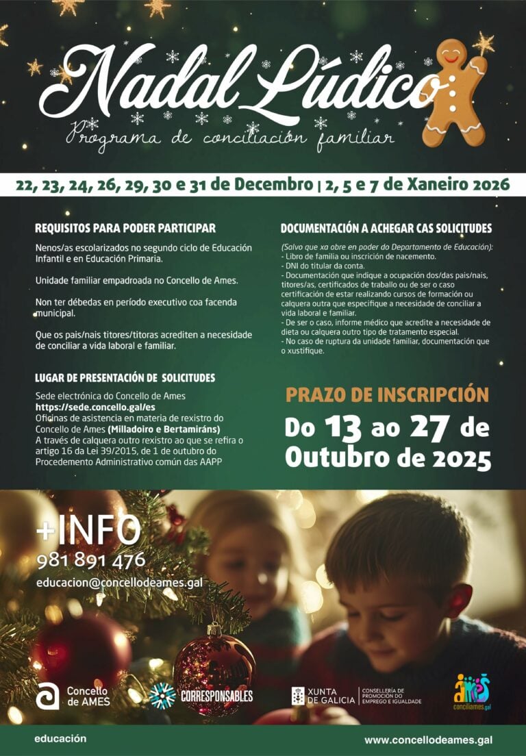 Ames abre o prazo de inscrición para o programa de conciliación Nadal Lúdico 2025