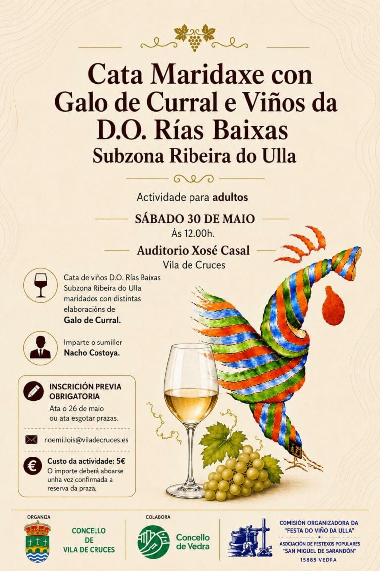 Vila de Cruces organiza unha cata maridaxe para desfrutar con todos os sentidos do galo de curral