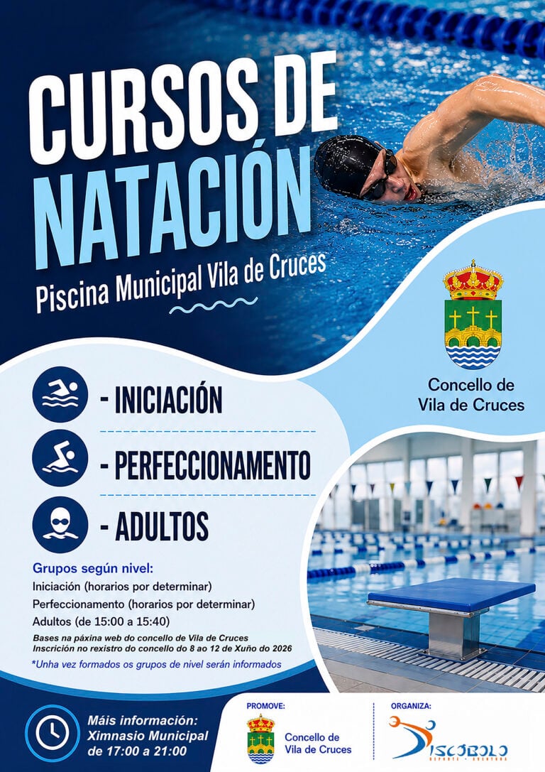 Vila de Cruces convoca cursos de natación para o verán na súa piscina municipal